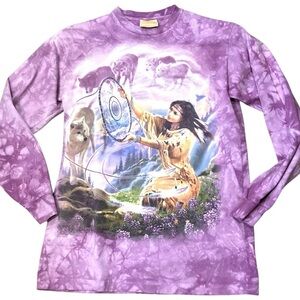 Vintage‎ 2002 The Mountain Native Wolf Dreamcatcher Long Sleeve Shirt Medium